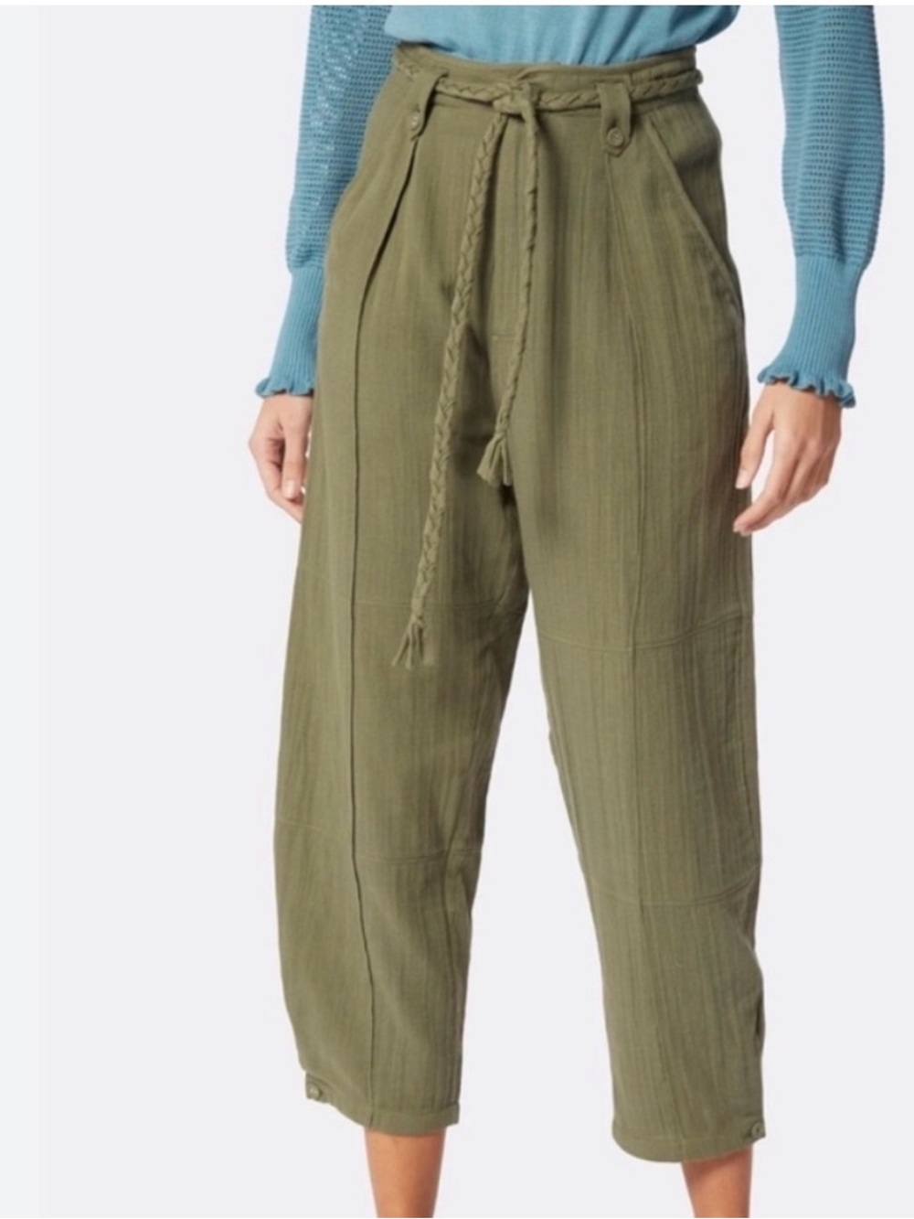 Olive High-Waist Paper Bag Pants NWT